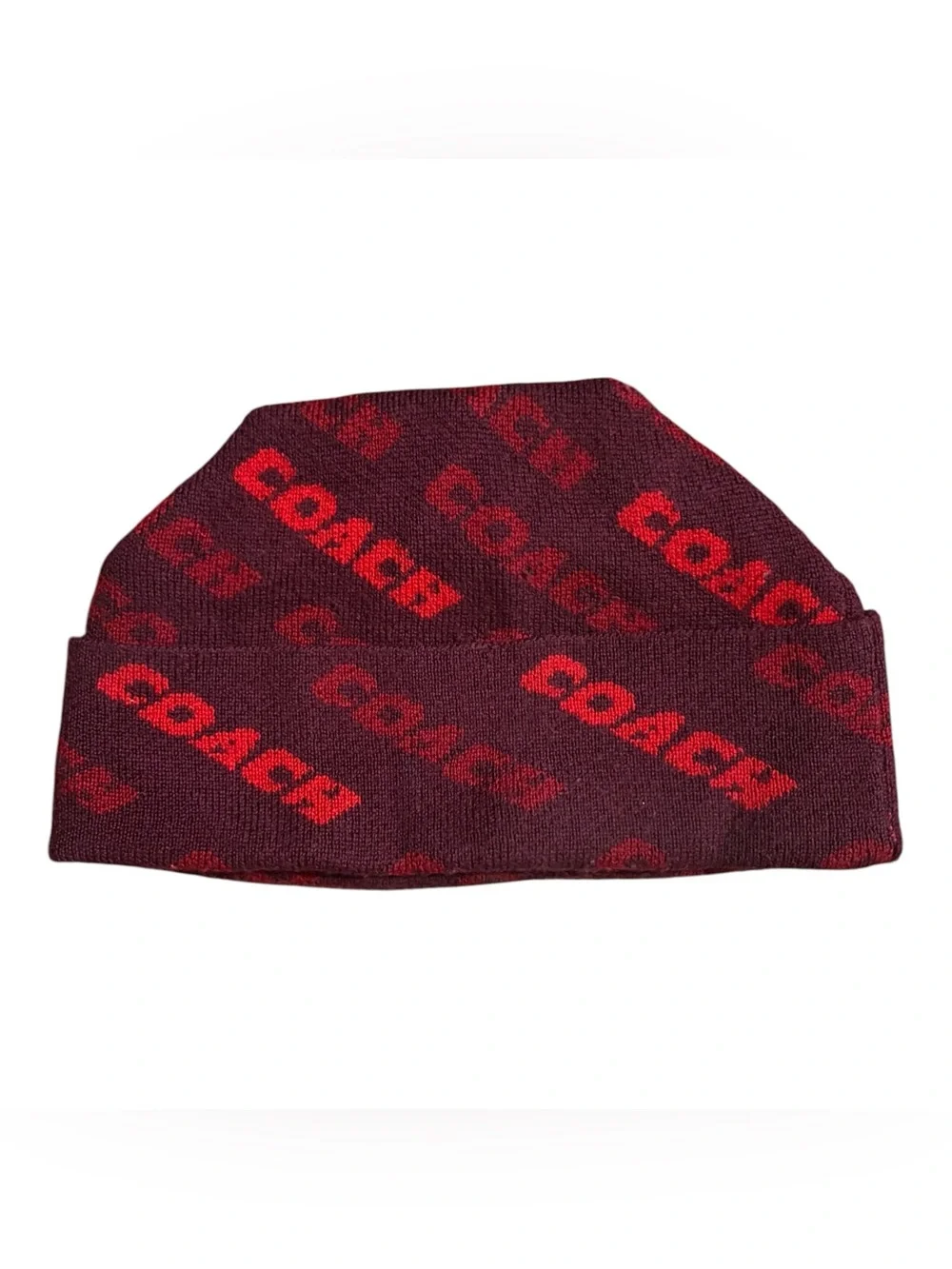 COACH Text Knit Beanie Red